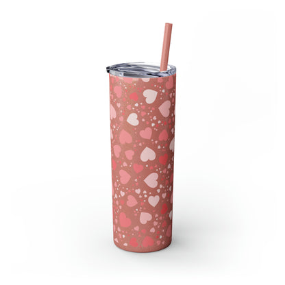 Hearts Skinny Tumbler with Straw