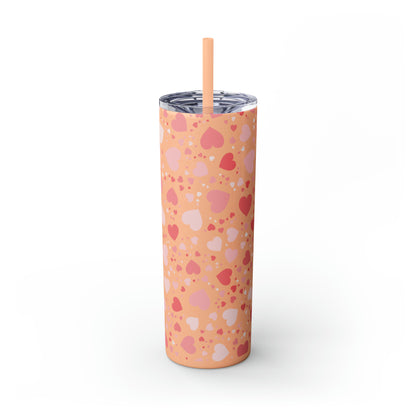 Hearts Skinny Tumbler with Straw