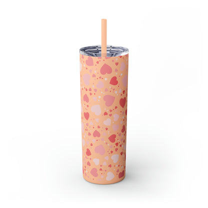 Hearts Skinny Tumbler with Straw