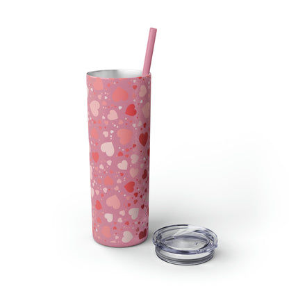 Hearts Skinny Tumbler with Straw