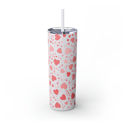 Hearts Skinny Tumbler with Straw